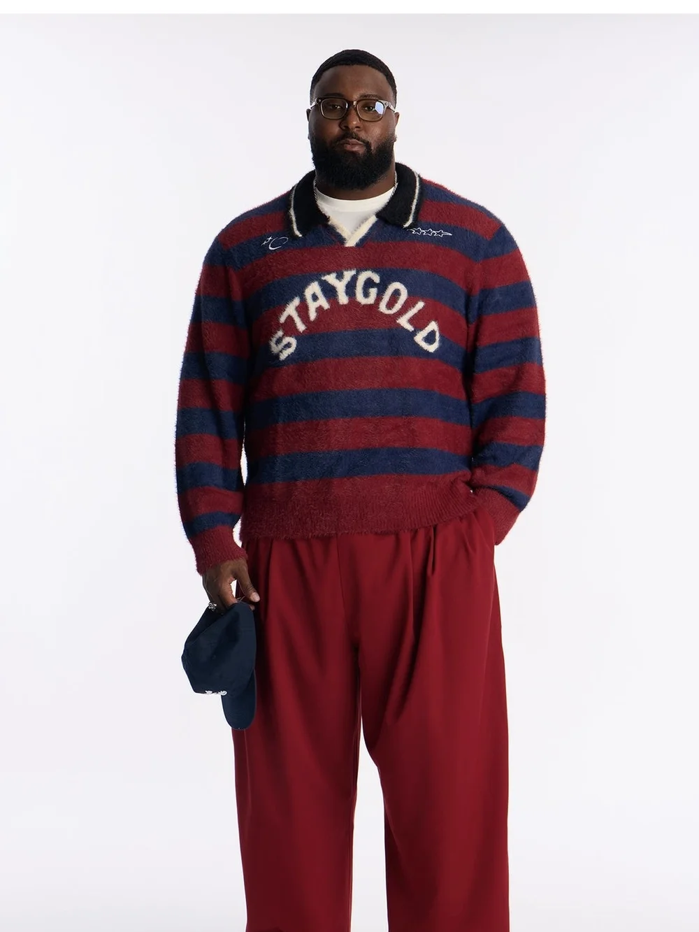 Burgundy & Navy Striped Knit Sweater Suit Set